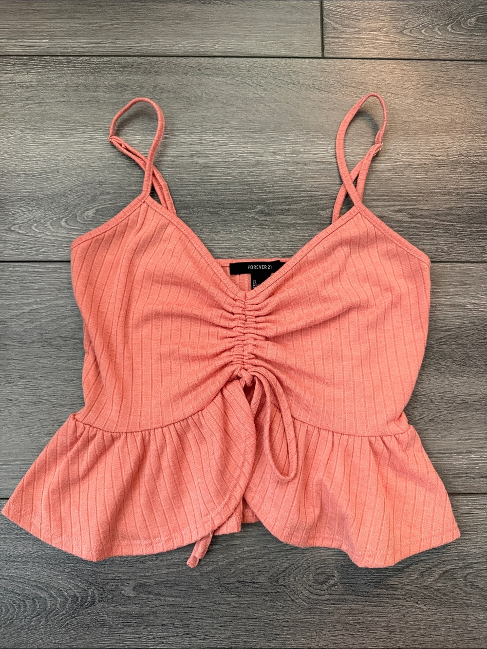 Forever 21 Coral Pink Ruched Peplum Cami